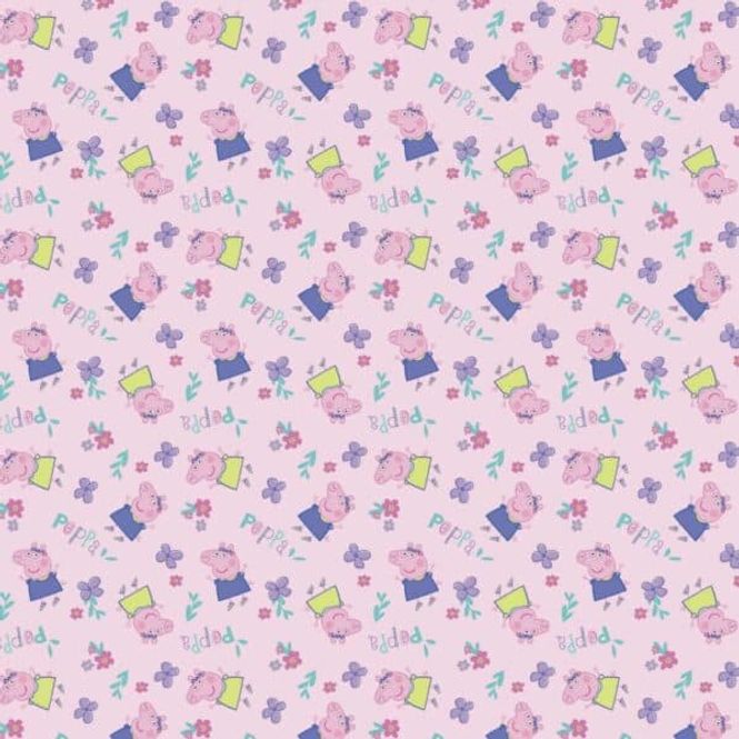 Hovedbilde Bomullspoplin, Peppa Gris blomster rosa