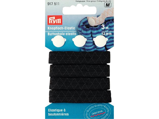 Hovedbilde Prym Knappehullstrikk 12mm. sort 3 knapper 917511