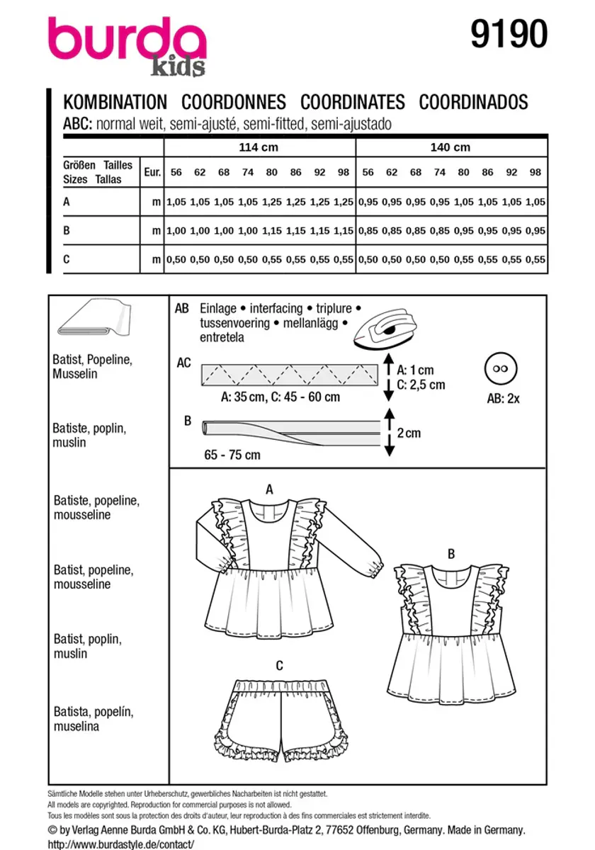 9190 - Burda - shorts & bluse m/ rysjer