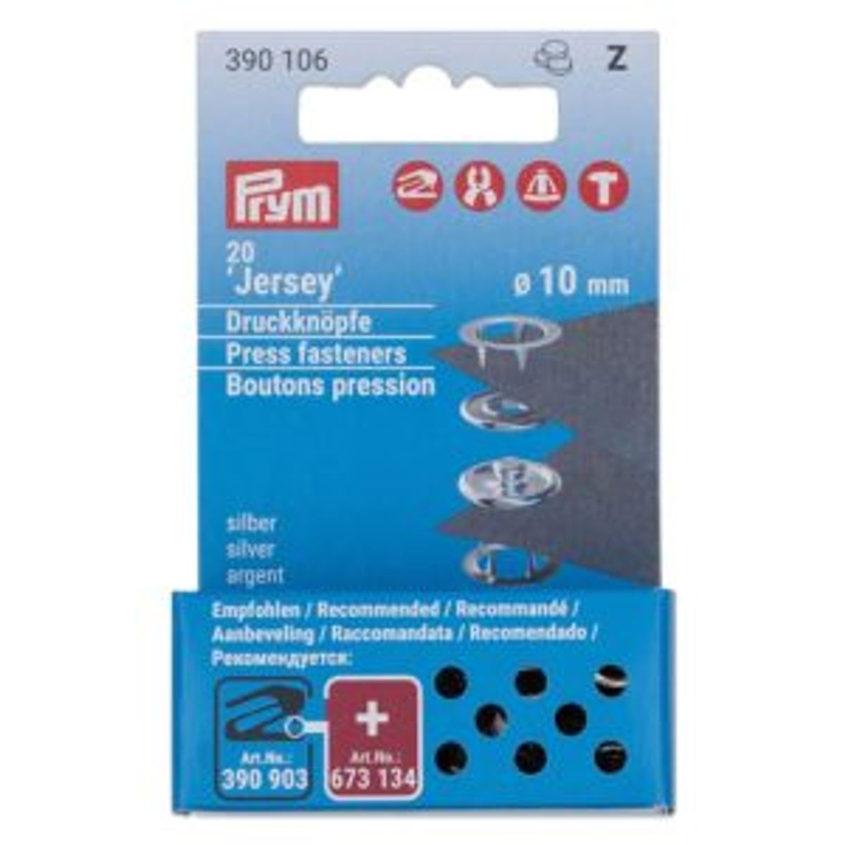 Prym - Refill, Jersey Trykknapper, 10mm, Ring, Sølv, 390106