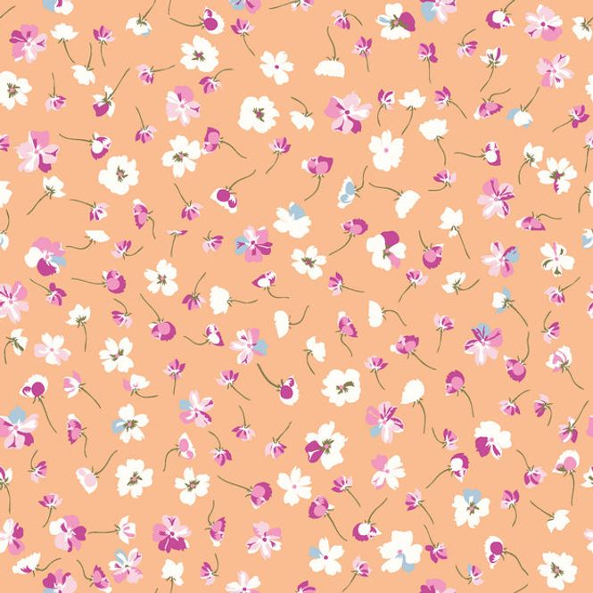 Hovedbilde Bomullspoplin, printed flowers, salmon